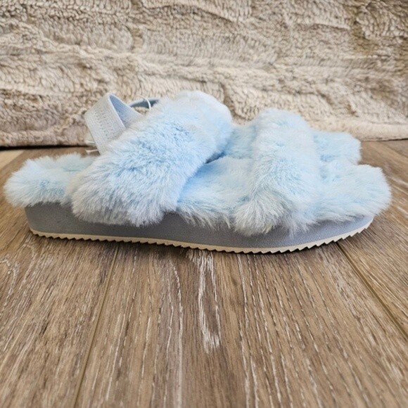 Abound Faux Fur Fuzzy Slippers Slides Sandals Slip On Women's 8 New Baby Blue - Picture 3 of 6